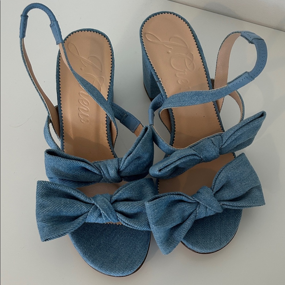 J. Crew Blue Denim Bow Heels - Picture 2 of 4